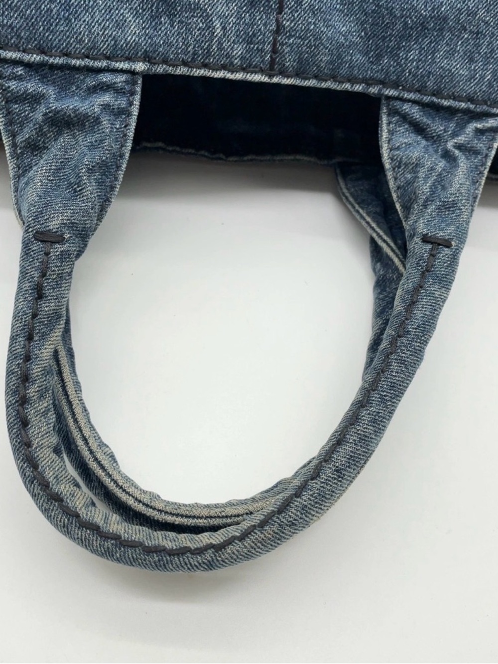 Prada Canapa Triangle Logo Denim Tote Bag Blue Canvas Handbag Small - Picture 4 of 16